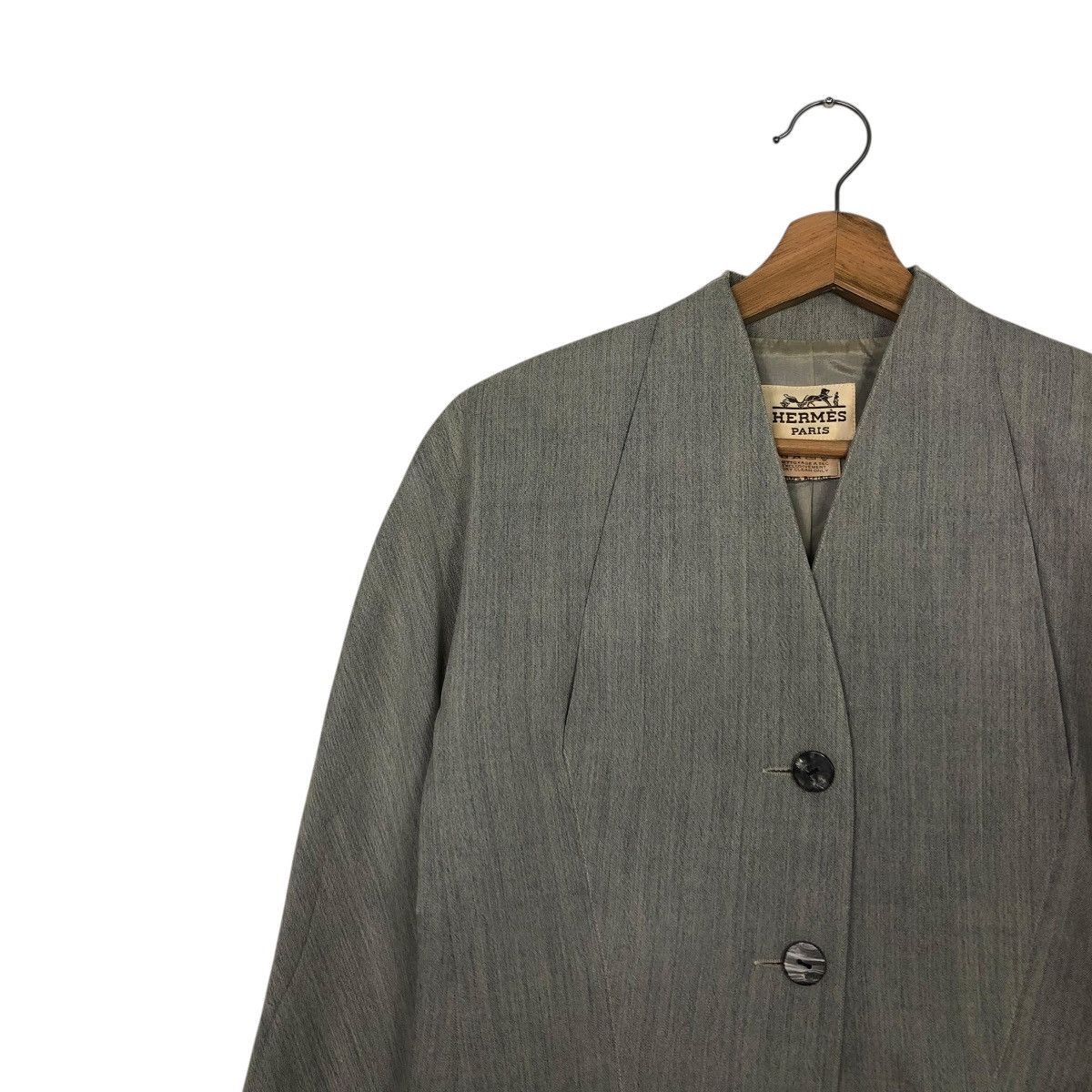 Hermes 🔥VINTAGE CROPPED BUTTON JACKET HERMES PARIS RICH GREY Size S / US 4 / IT 40 - 9 Thumbnail