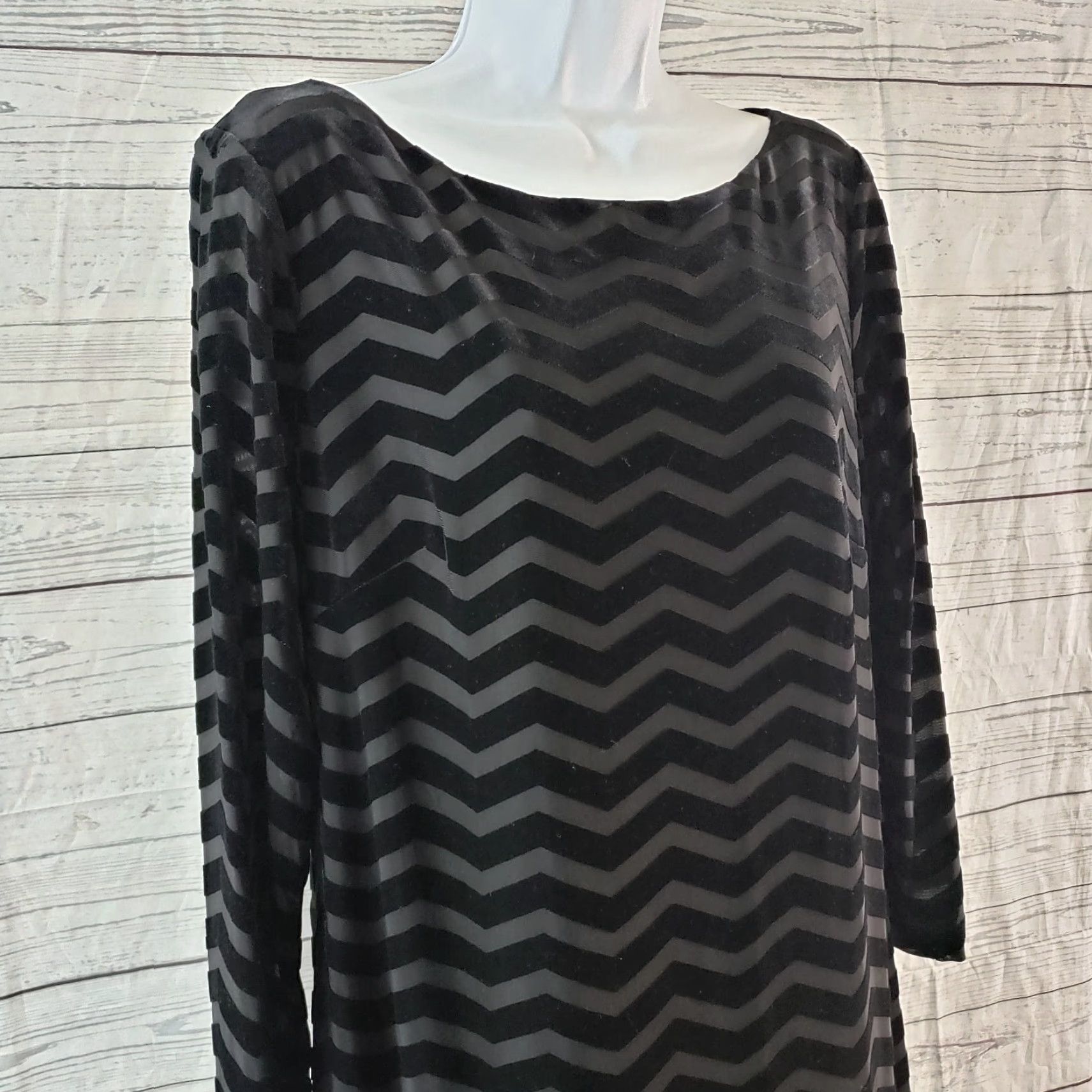 Vintage Eliza J Womens Dress Size 16 Black Chevron 3/4 Sleeve Boat Neck Zip Shift Vintage No Size XXL / US 16-18 / IT 52-54 - 2 Thumbnail