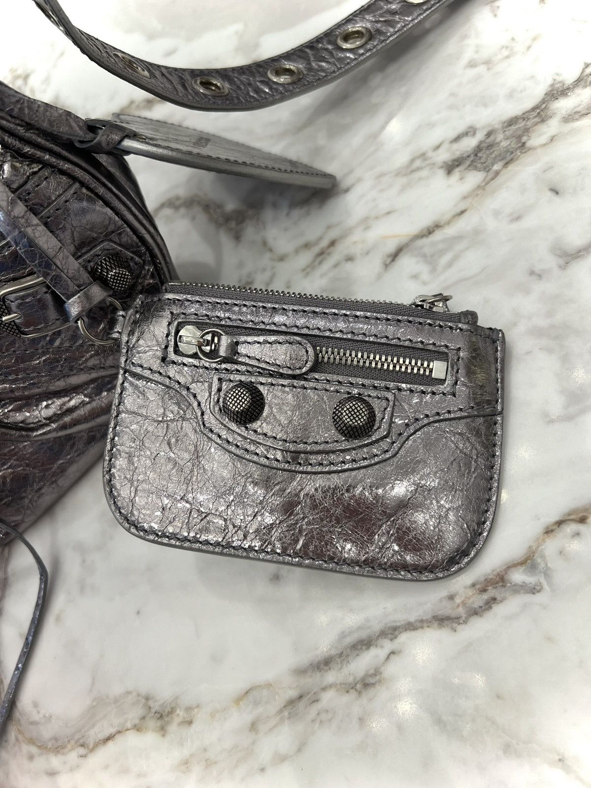 Balenciaga Balenciaga XS Le Cagole In Gunmetal/Silver Metallic Leather Size ONE SIZE - 2 Thumbnail