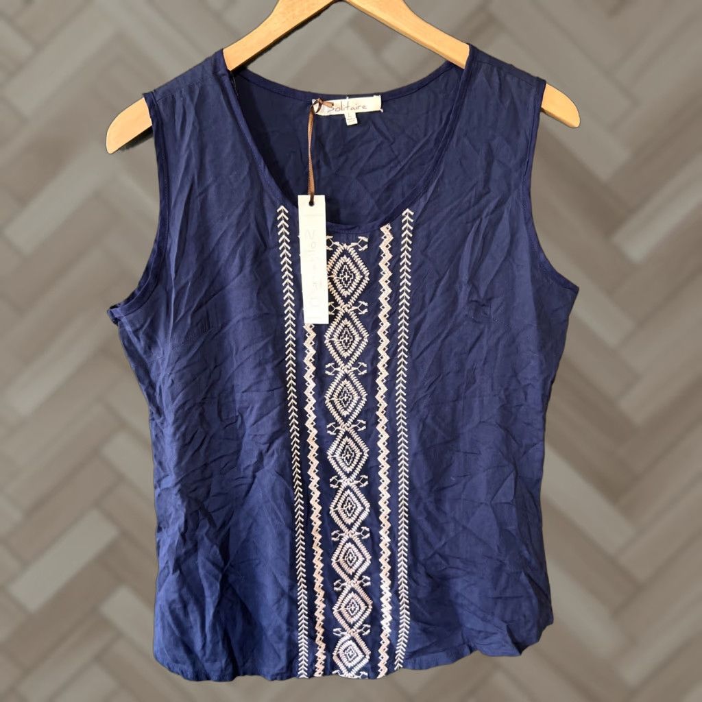 Vintage NWT Solitaire Embroidered Sleeveless Blouse Top Sz LG Western Hippie Boho Rodeo Shirt Womens Blouse Bohemian Hippie 90s Size L / US 10 / IT 46 - 1 Thumbnail