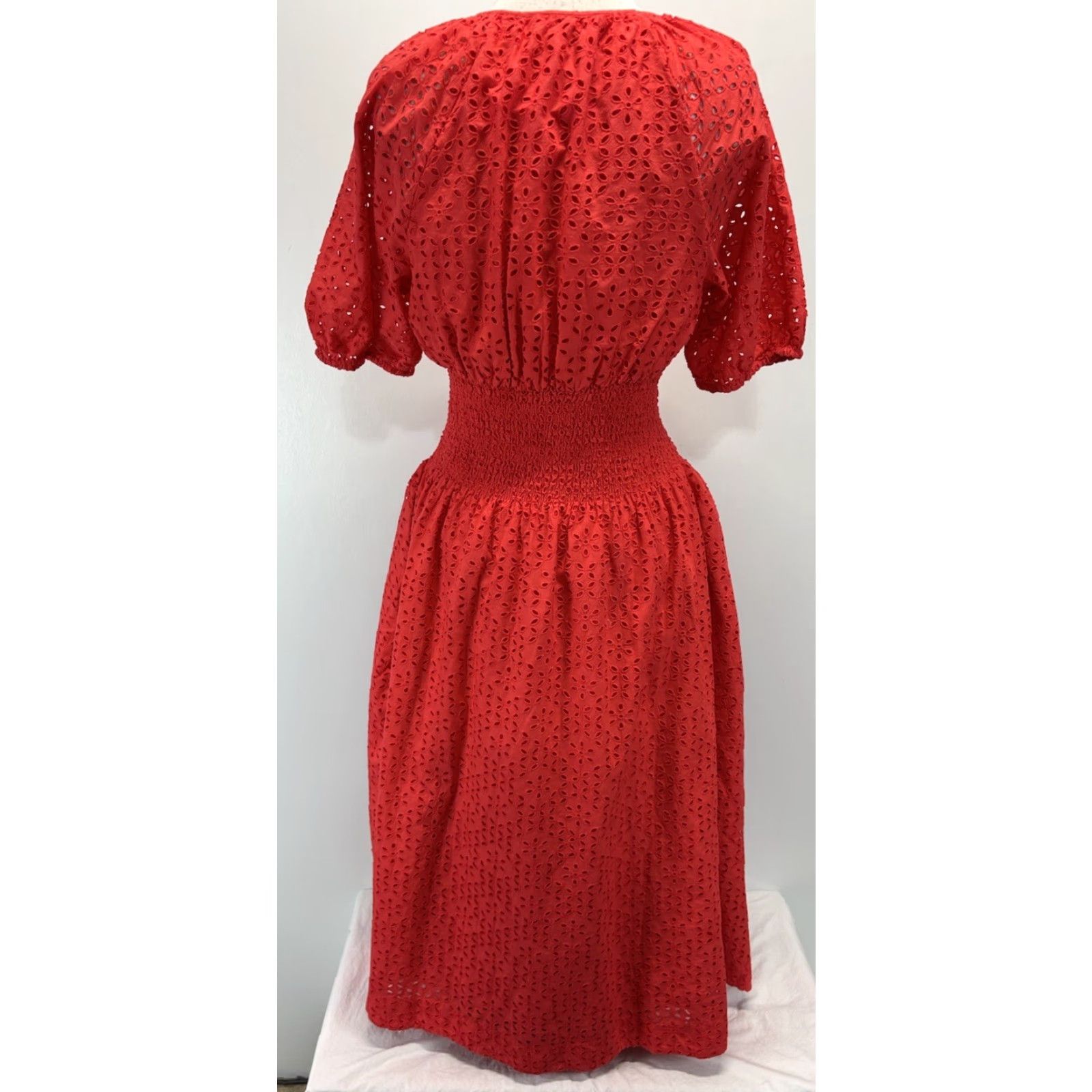 J.Crew J.CREW Sundress Midi Smocked Waist Eyelet Pockets Red/coral Medium Tall Women Beach Party/Cocktail Casual Travel Proven​ce शामिल? Size M / US 6-8 / IT 42-44 - 3 Thumbnail