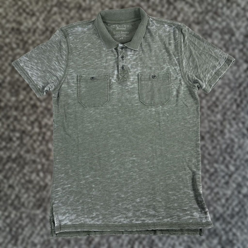 Lucky Brand Lucky Brand Venice Burnout Polo Shirt Mens Medium Classic Fit 2 Pocket Green Size US M / EU 48-50 / 2 - 1 Thumbnail