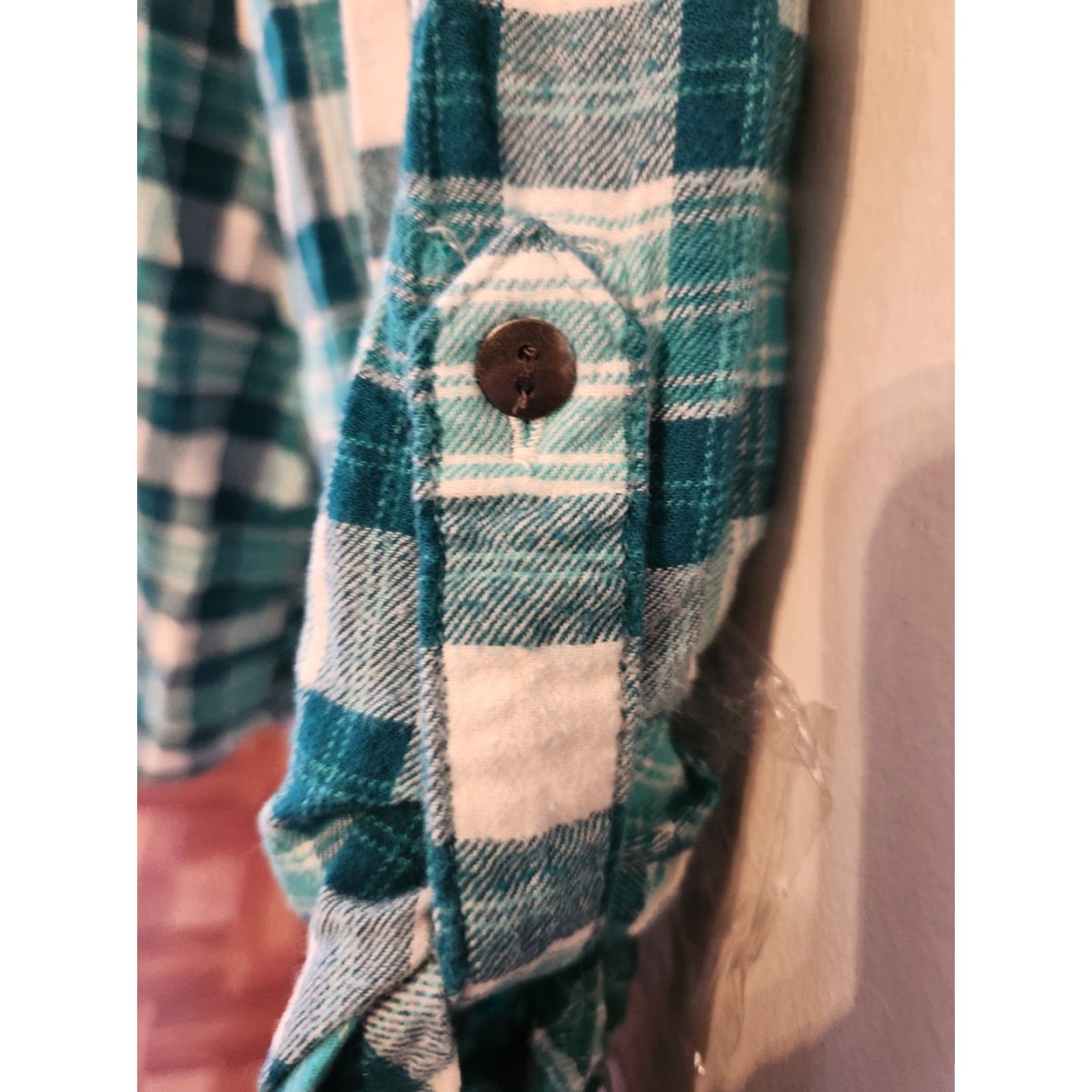Altea Falls Creek 2X Plus Teal White Plaid Button Up Flannel Shirt Top Size XXL / US 16-18 / IT 52-54 - 6 Thumbnail