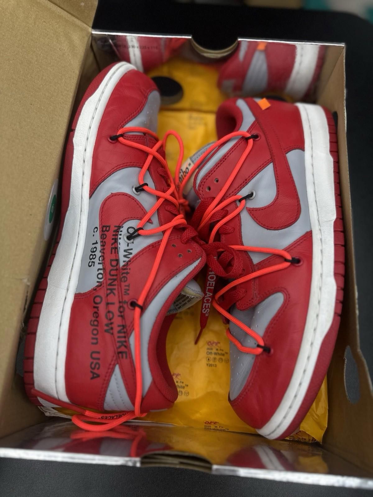 Nike Size 11 - Nike Dunk Low x OFF-WHITE University Red 2019 Size US 11 / EU 44 - 12 Thumbnail