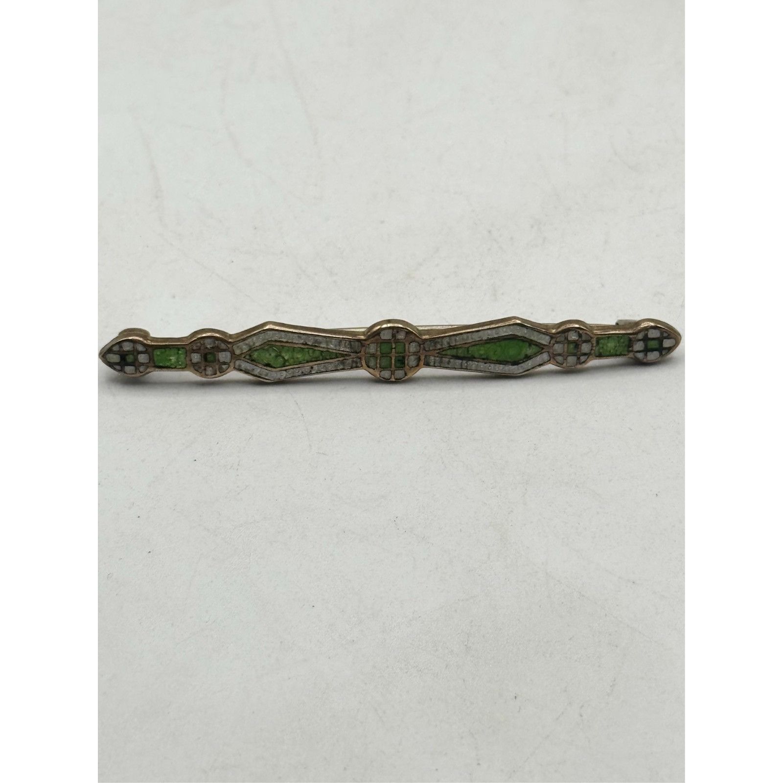 Vintage Antique green guilloche enamel bar pin Size ONE SIZE - 2 Thumbnail
