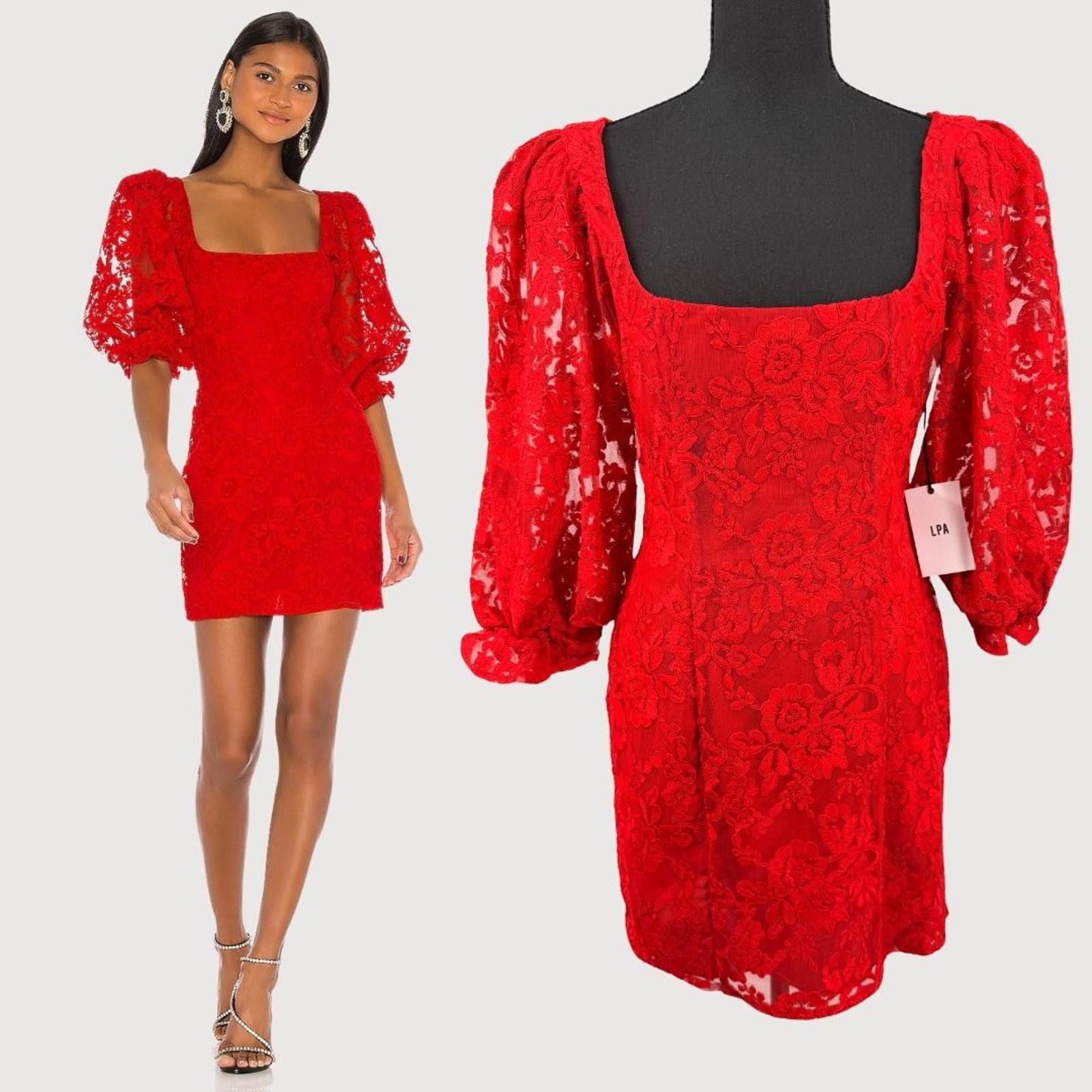 LPA NWT Tonia Lace Mini Dress Red Long Sleeve Size M - ilac.rochib.com