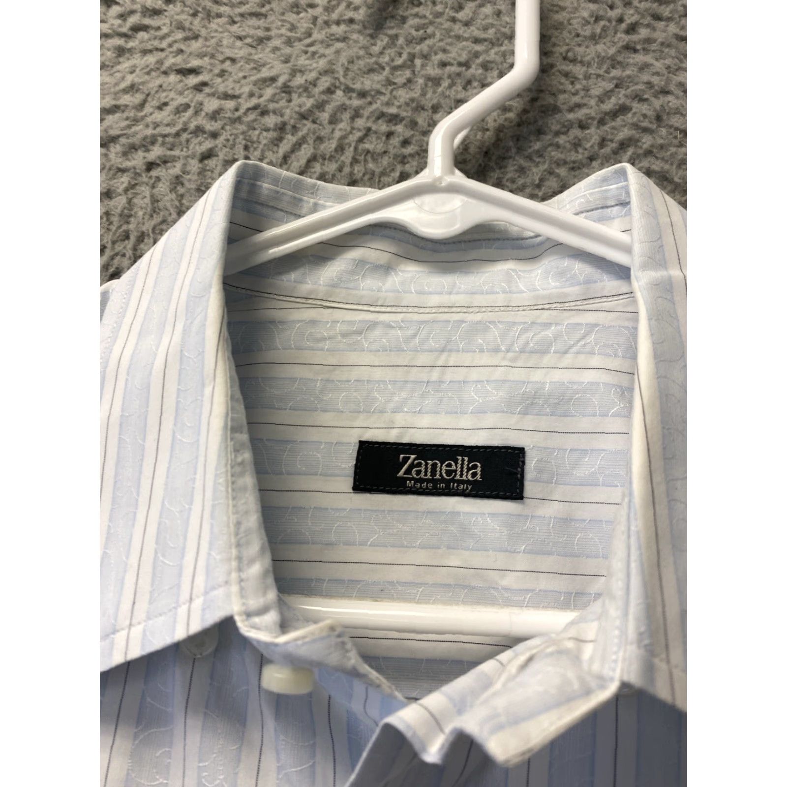 Zanella VINTAGE Zanella Men's Dress Shirt Blue Stripes Long Sleeve XL 100% Cotton Business Casual Formal Size 46R - 4 Thumbnail