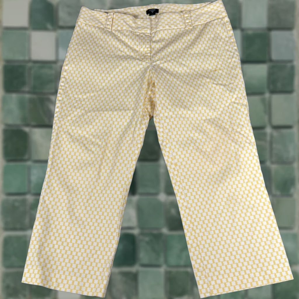 J.Crew J.Crew City Fit Cropped Pants Yellow Patterned Women Size 12 Stretch Twill Geometric Pockets Casual Business Size 34" / US 12 / IT 48 - 1 Thumbnail