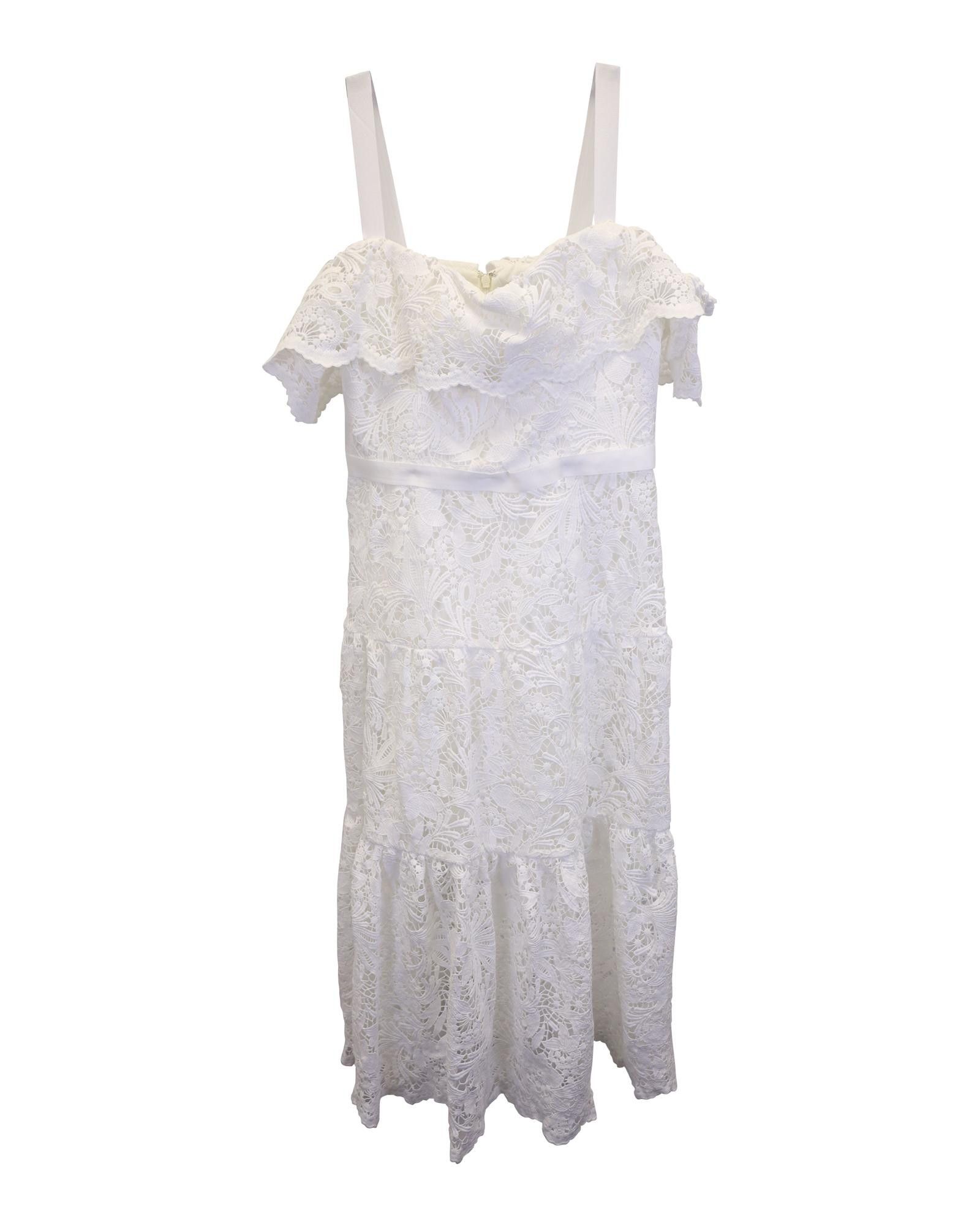image of Marc Jacobs Embroidered Lace Off-The-Shoulder Cocktail Dress In Ivory Polyester in White/Ivory, Wom