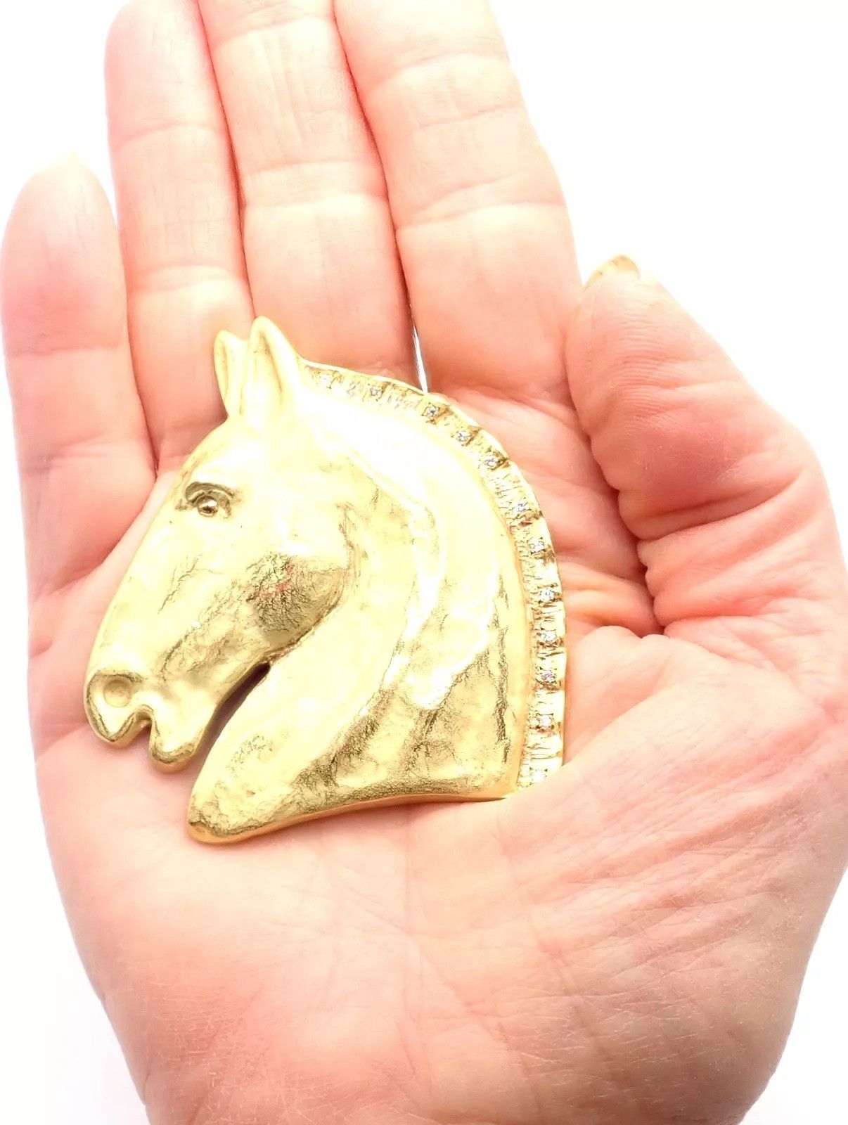 Hermes Paris 18k Solid Yellow Gold Diamond Horse Extra Large Brooch Size ONE SIZE - 10 Thumbnail