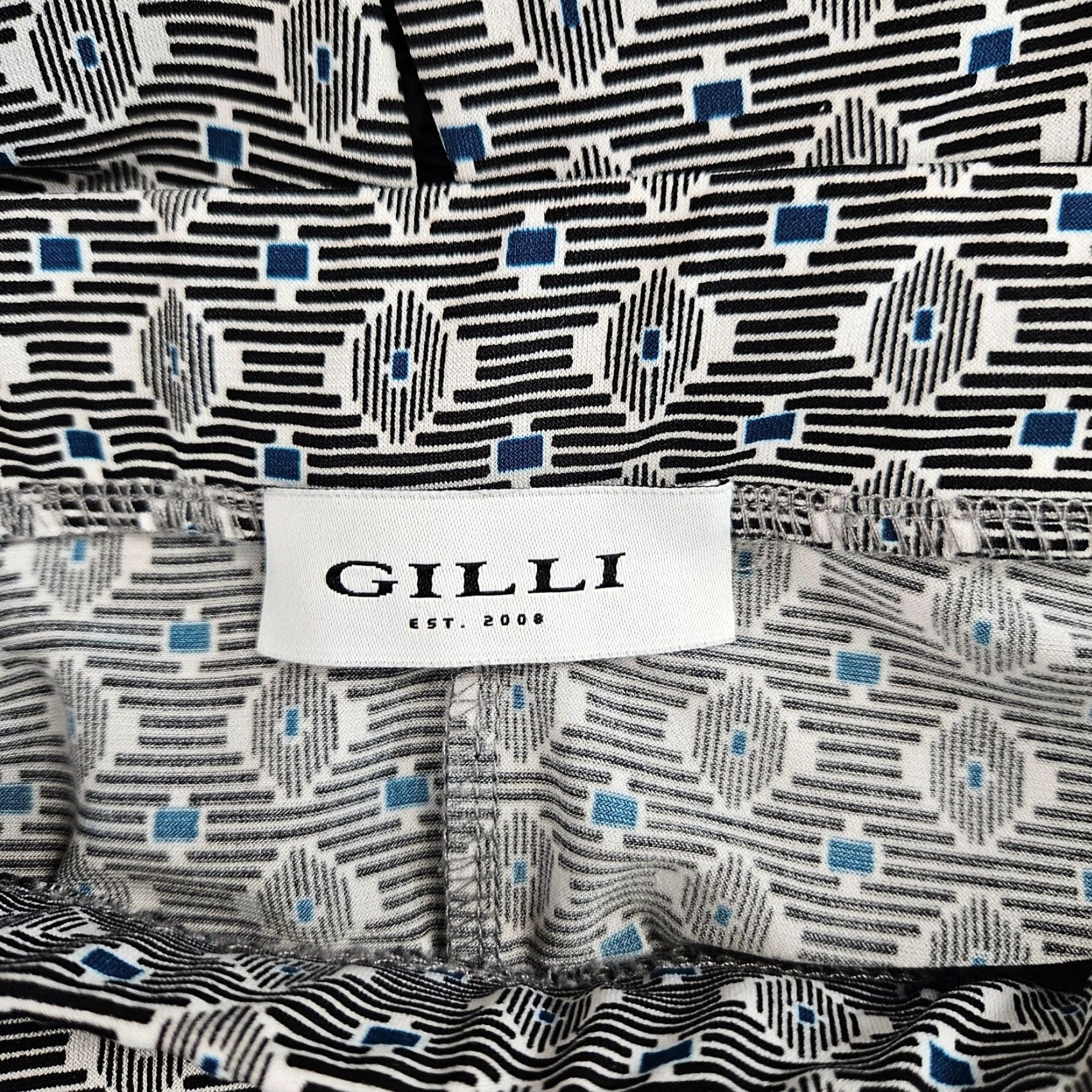 Vintage Gilli Skirt Geometric Print Black Blue Knee Length A-Line Pull On Women's Salk? Wait Size 28" / US 6 / IT 42 - 5 Thumbnail