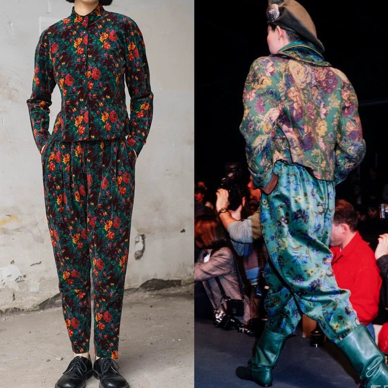Kenzo 1980s KENZO Vintage Green Floral Velvet Set - dmc Size US 38 / EU 54 - 1 Thumbnail