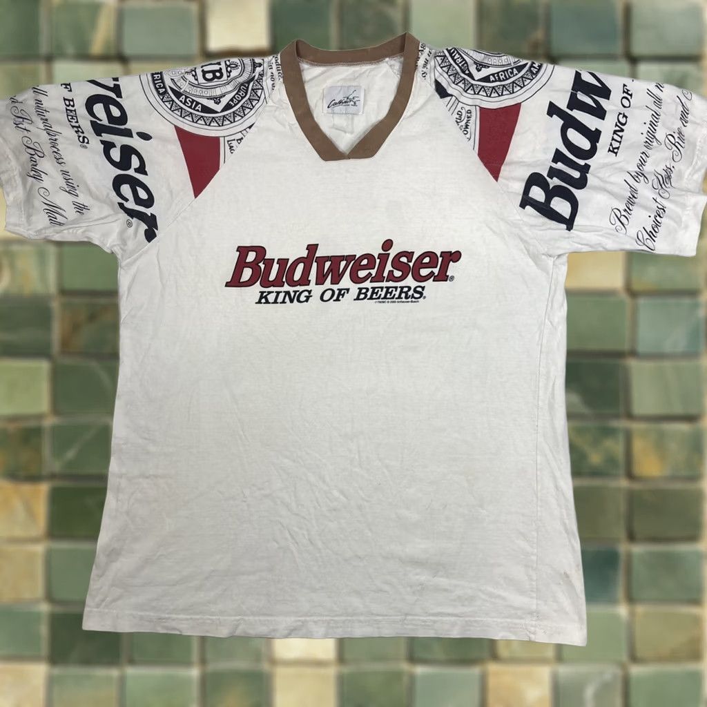 Budweiser VINTAGE Budweiser Calhoun T Shirt Men’s XL White Short Sleeve V-Neck Beer 2000 Y2K Sleeves Mens Size US XL / EU 56 / 4 - 1 Thumbnail