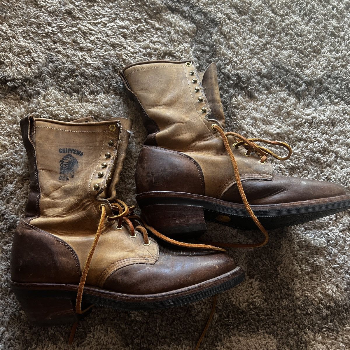 Vintage CRAZY VINTAGE CHIPPEWA USA Leather Packer Western Boots