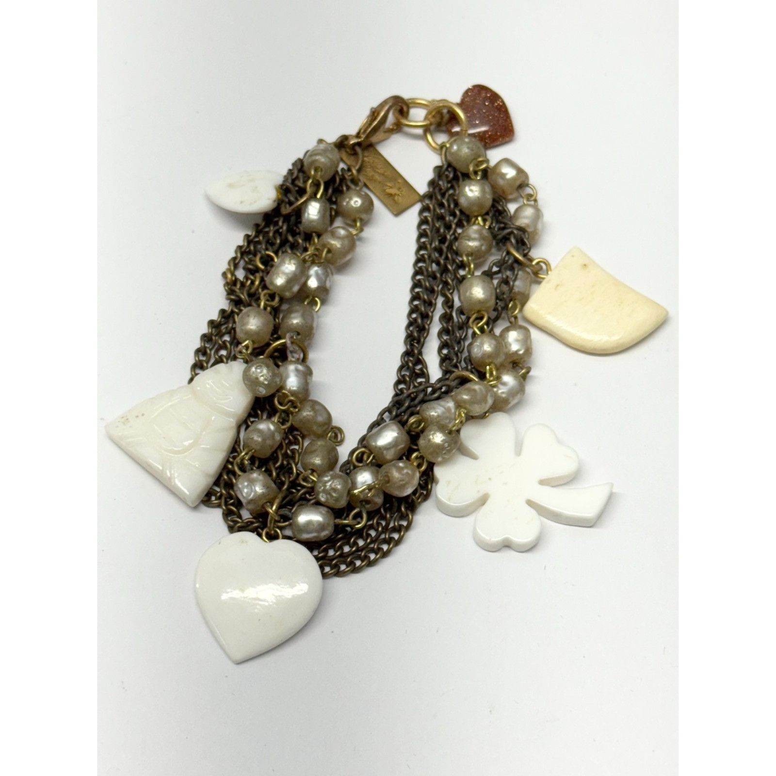 Vintage Vintage pearl chain multi strand stone charm bracelet Size ONE SIZE - 5 Thumbnail