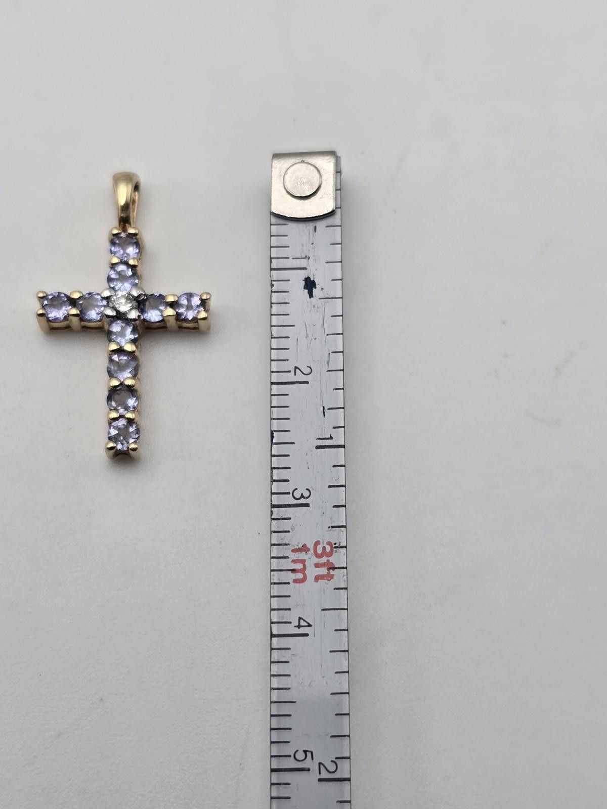 The Unbranded Brand 14k Yellow Gold Cross Pendant Diamond Center w 10 Amethyst Size ONE SIZE - 4 Thumbnail