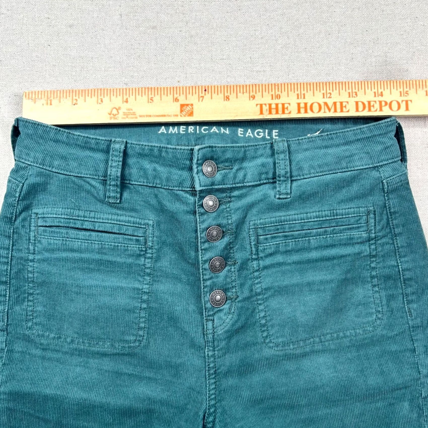 American Eagle Outfitters VINTAGE American Eagle Pants Womens 8 High Rise Flare Corduroy Green Bell Bottom Shirt/ Pants/ Chino? Size 30" / US 8 / IT 44 - 6 Thumbnail
