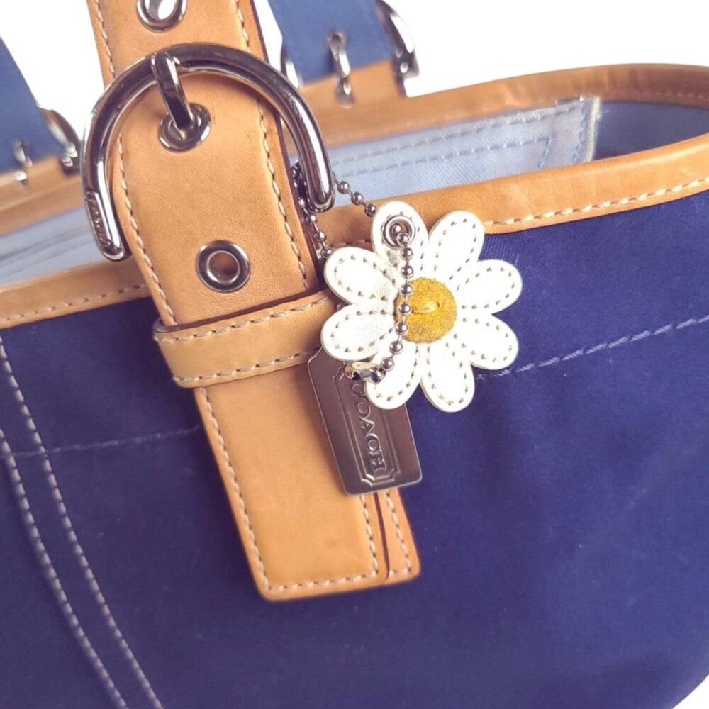 Coach Vintage COACH Soho Twill Tote Navy/marine vachetta leather Size ONE SIZE - 4 Thumbnail