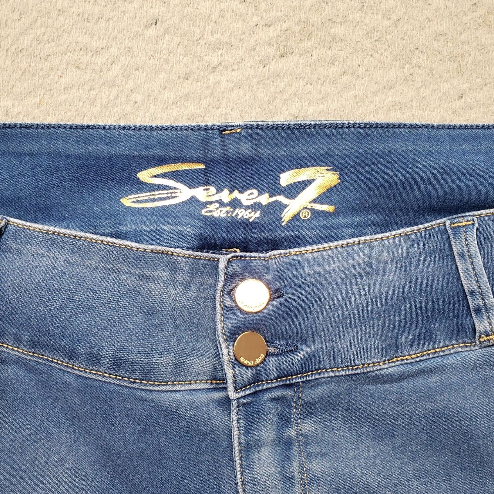 Vintage Seven7 Curvy Jeans Women's 24W Blue Denim High Rise Stretch 2-Button Fly Slim Jegging Size 42" / US 20 - 6 Thumbnail