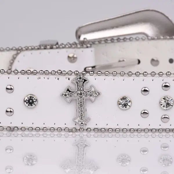 Leather Kitazawa x Aoki 105 cm Punk Rhinestone White Belt Size ONE SIZE - 3 Thumbnail