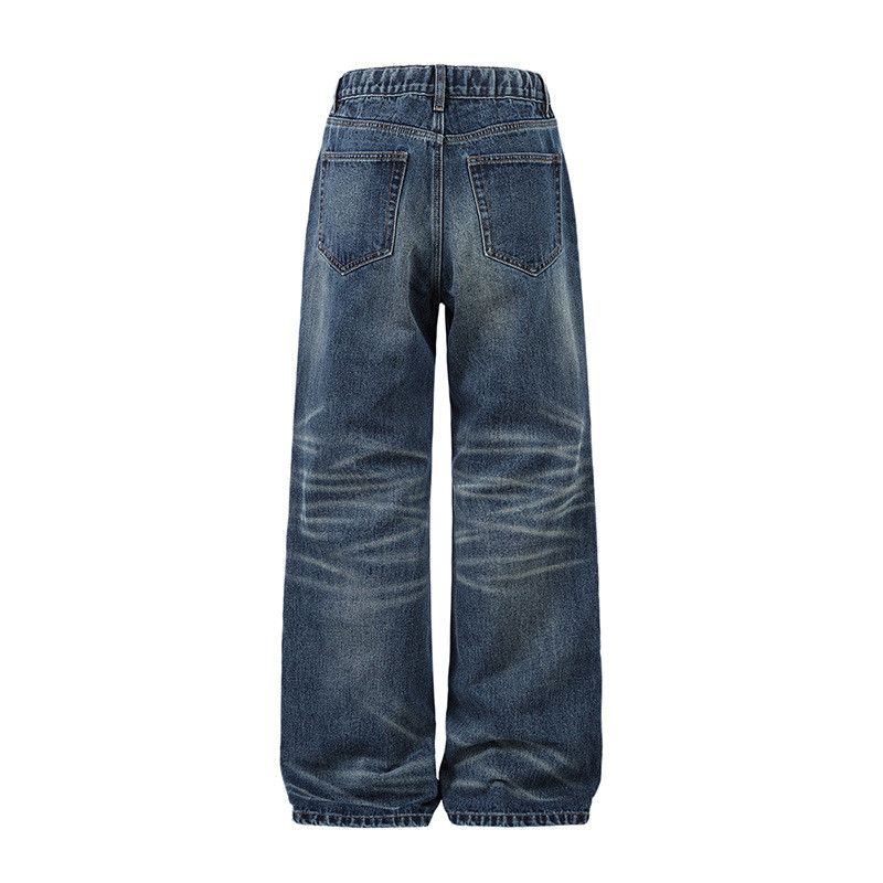 Jean Retro washed distressed dark blue jeans for men Size US 32 / EU 48 - 2 Thumbnail
