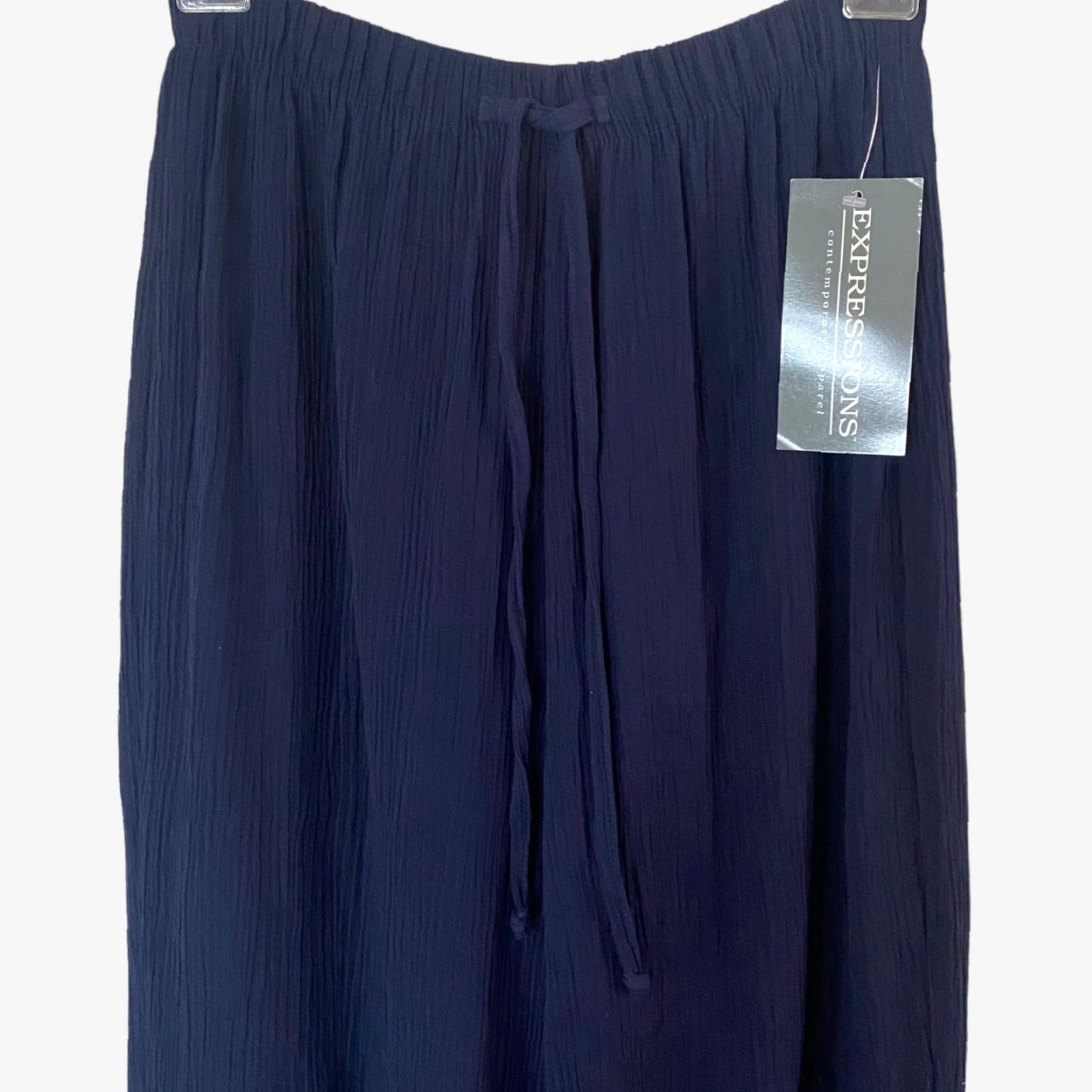 Vintage VINTAGE Expressions Pants Wide-Leg Blue Womens Small New USA Crinkled Crepe Pull On Size 28" / US 6 / IT 42 - 5 Thumbnail