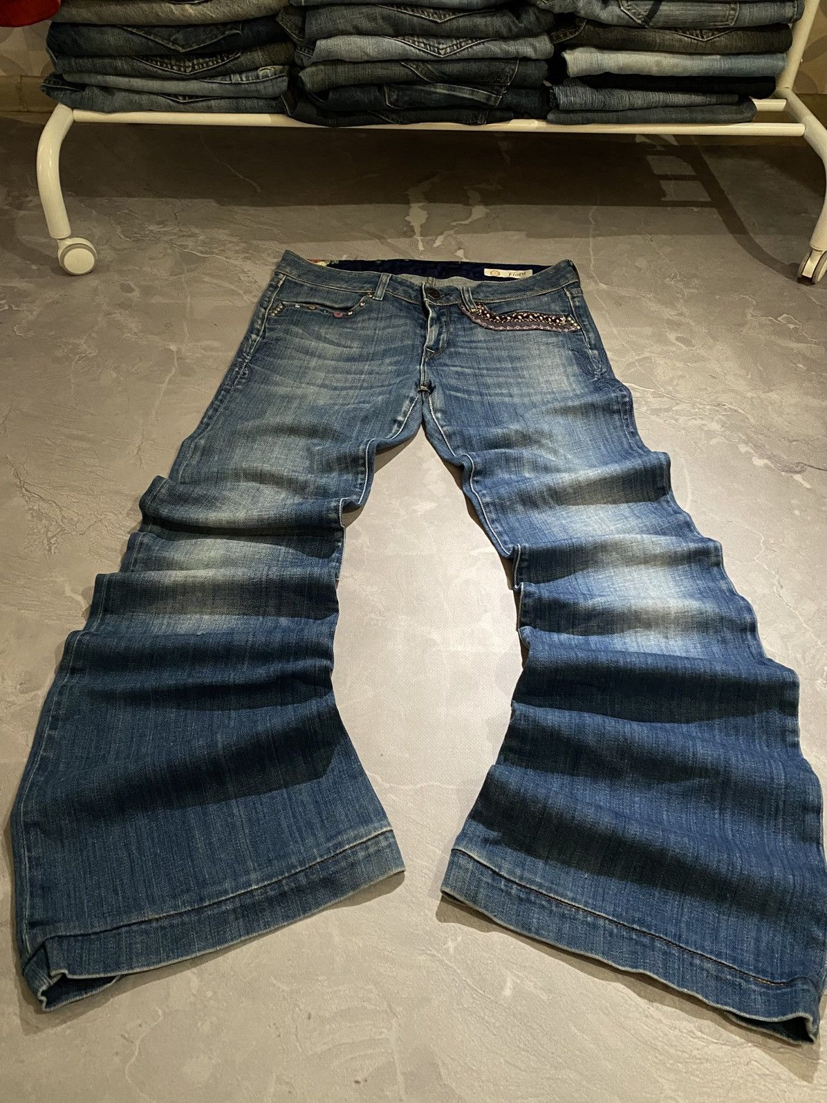 Japanese Brand 00s Archive Flared Jeans Heavy Fade Underground 