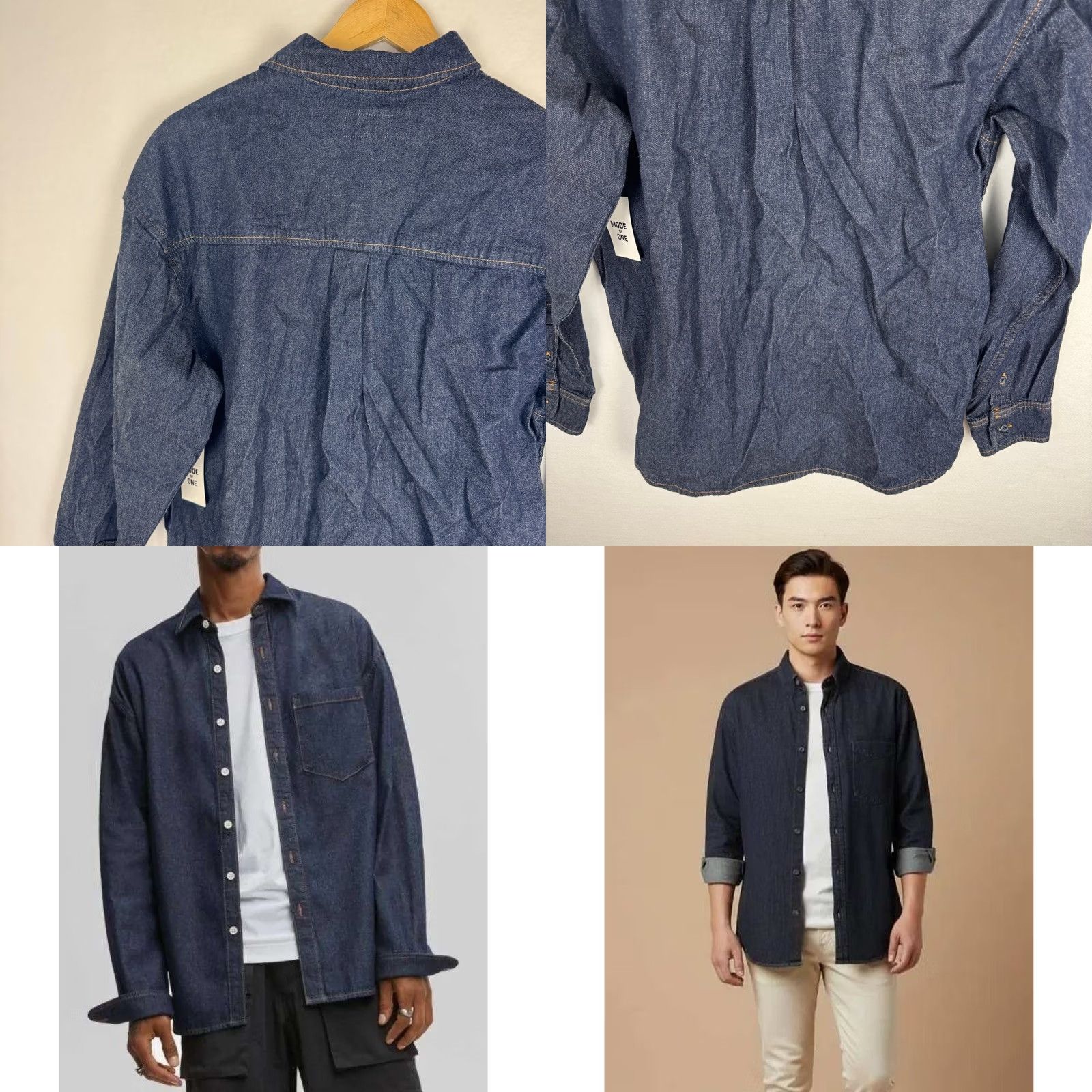 Denime Mode Of One Mens Regular Fit Denim Shirt Dark Wash Blue Cotton Small Size US S / EU 44-46 / 1 - 9 Thumbnail