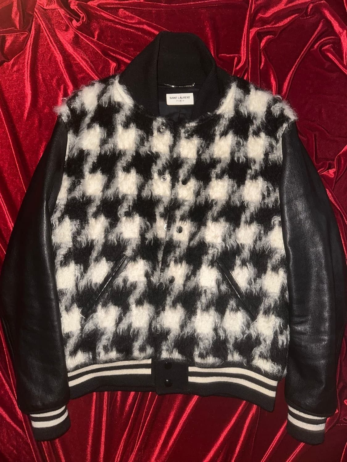 Saint Laurent Paris Saint Laurent Paris 14FW Hound Tooth Leather Arm Teddy JKT Size US M / EU 48-50 / 2 - 1 Thumbnail