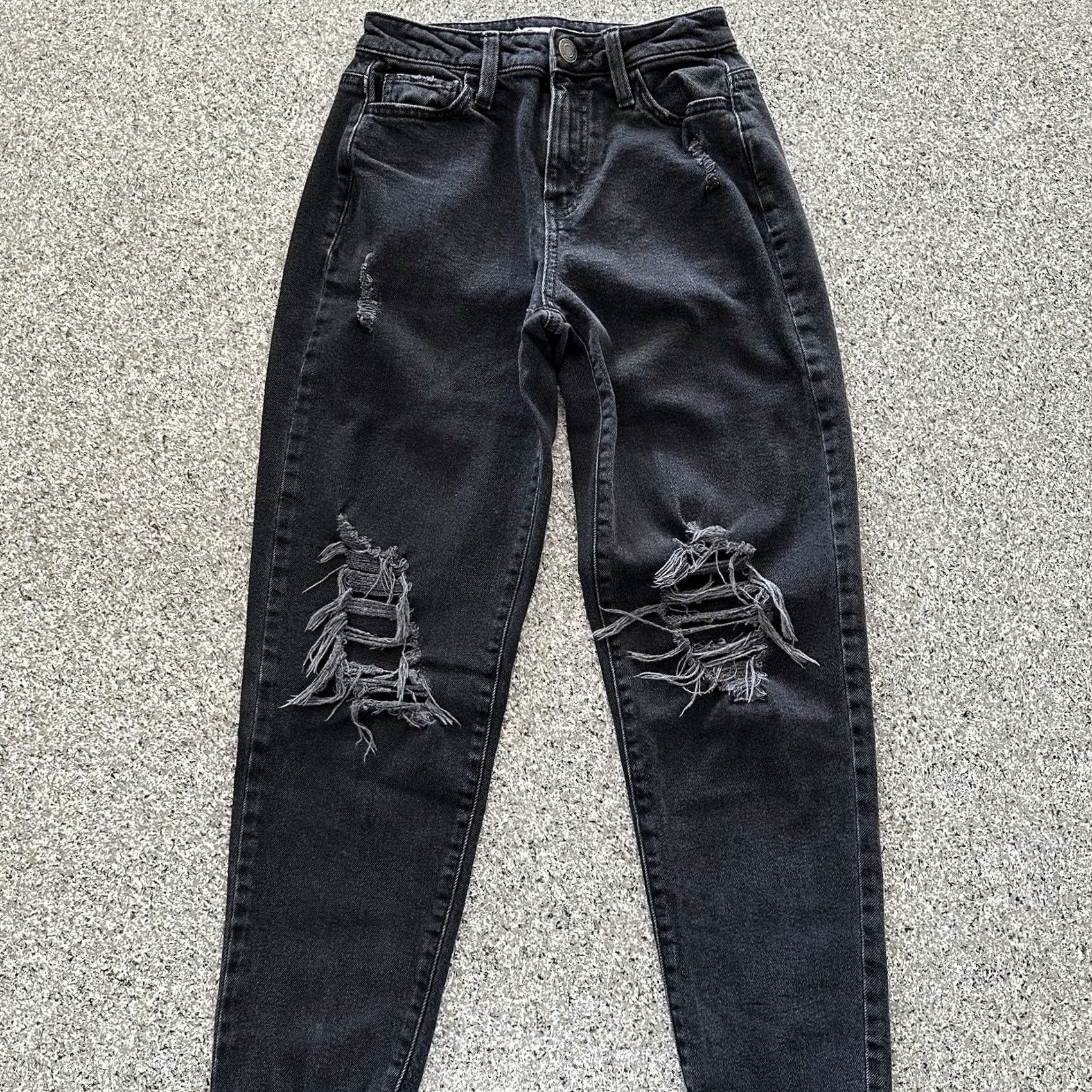 Vintage SO High Rise Mom Jeans Curvy Size 0 Distressed Raw Hem 90’s Straight 24x26 Black 90s SO Jeans Womens Pants Jeans Size 25" / US 0 / IT 36 - 2 Thumbnail