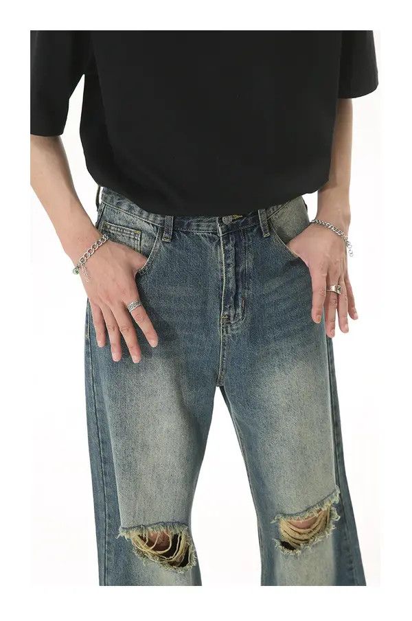 Japanese Brand Komuro x Kubo Distressed loose straight-leg ripped jeans Size US 32 / EU 48 - 5 Thumbnail
