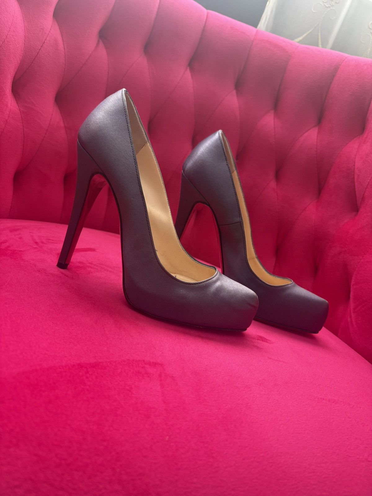 Christian Louboutin Christian Louboutin Gray Satin Pump Heels Size US 6.5 / IT 36.5 - 1 Thumbnail