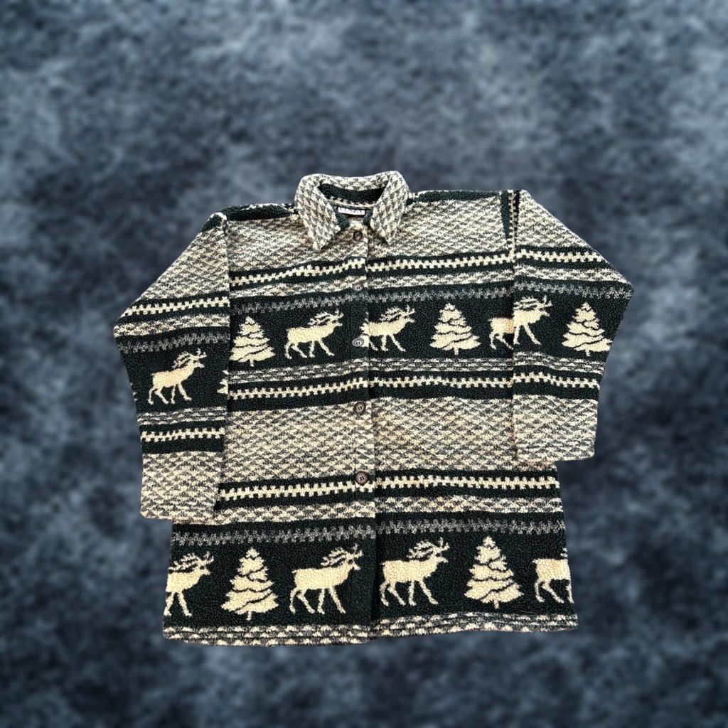 Vintage VINTAGE Cenza Fleece Sweater Cardigan Women's Large Green Forest Deer Graphic L Women's Size L / US 10 / IT 46 - 1 Thumbnail