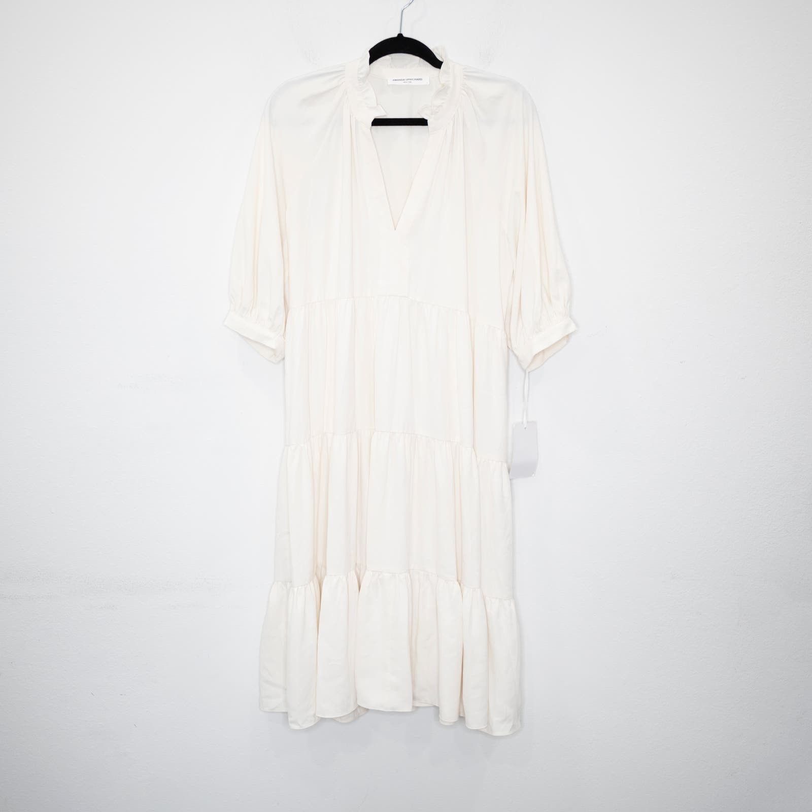 Amanda Uprichard Saffron outlet Midi Dress. White Tiered Ruffled Hem Size XS