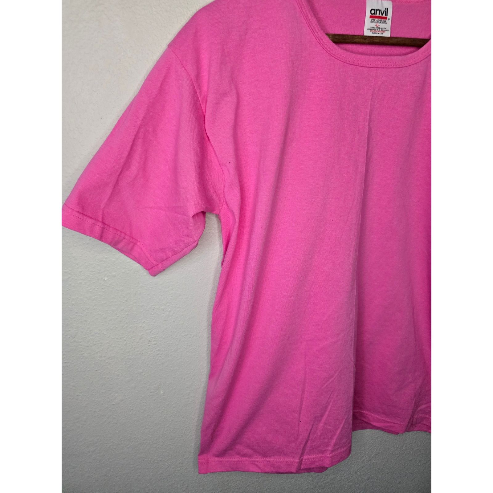Anvil × Vintage Womens Blank Shirt Pink Large Anvil Boat Neck Tee 1990s VTG Size L / US 10 / IT 46 - 3 Thumbnail