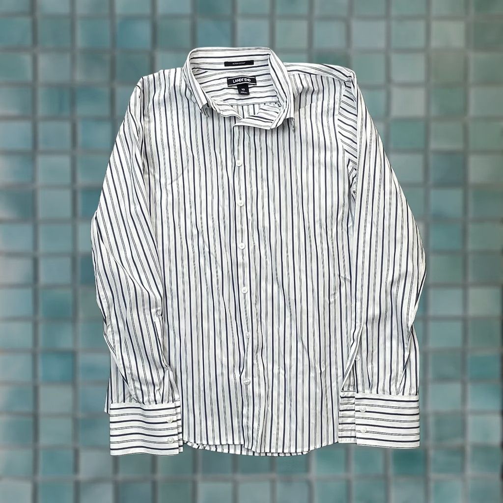 Lands' End Lands' End Shirt Womens 10 White Non-Iron Supima Striped Cotton Button Up Business Size L / US 10 / IT 46 - 1 Thumbnail