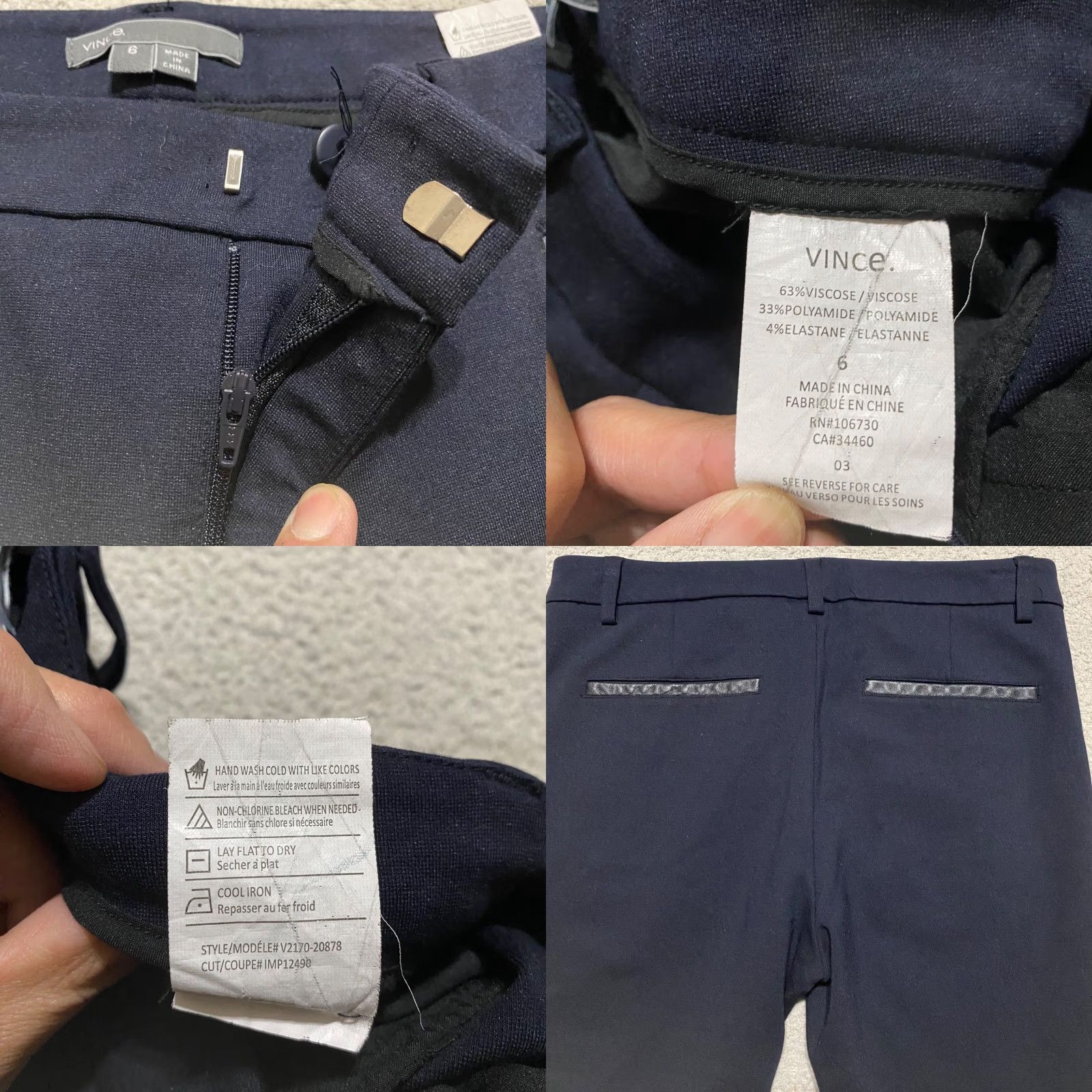Vince Vince Pants Women's 6 Navy Blue Skinny Zip Pockets Faux Leather Trim Dress Pants Size 28" / US 6 / IT 42 - 8 Thumbnail