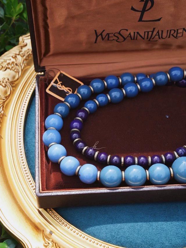 Yves Saint Laurent YSL Vintage 6-Layer Blue Gradient Resin Bead Opera Necklace Size ONE SIZE - 7 Thumbnail