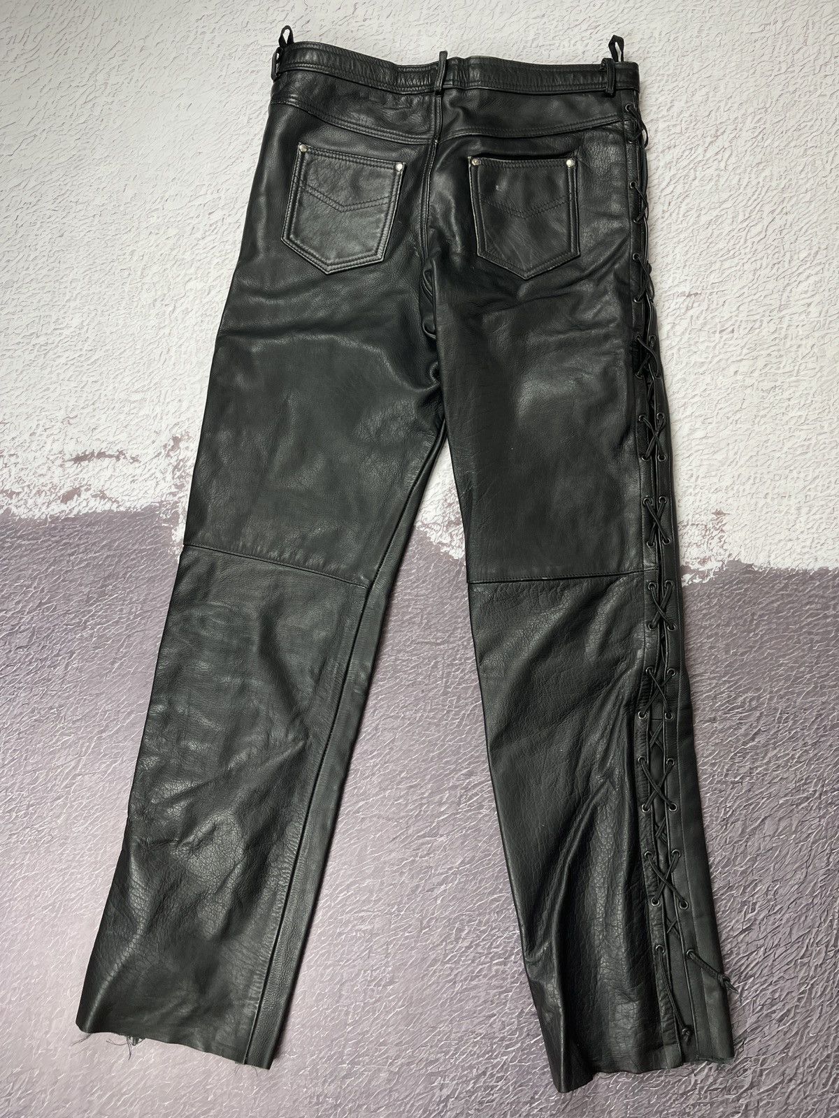 Leather Vintage Genuine Leather black motorcycle pants Versace style Size US 34 / EU 50 - 2 Thumbnail