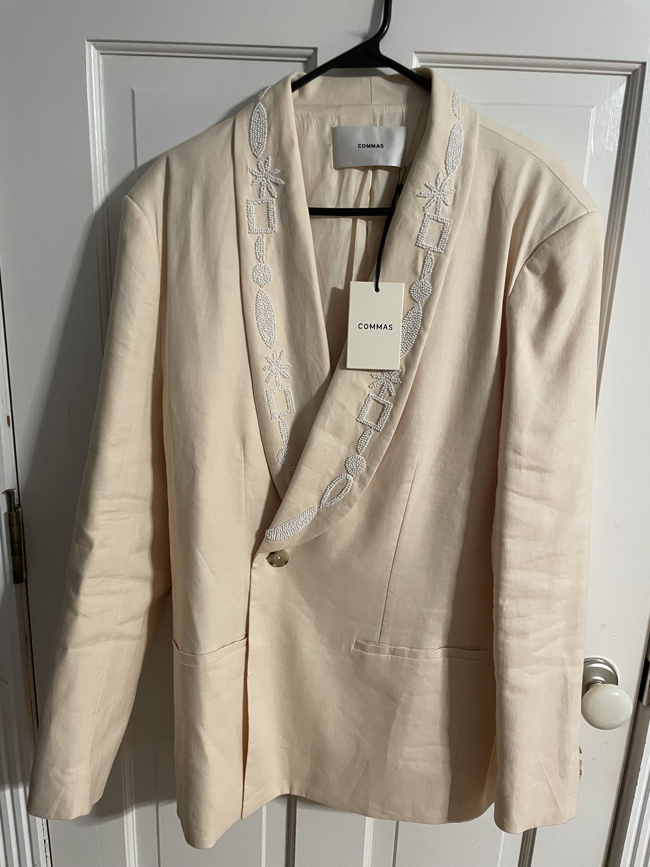 Designer COMMAS Embellished Shawl Collar Jacket Capron Cream BNWT M Size 38R - 1 Thumbnail