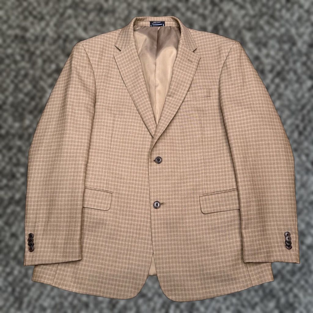 Tommy Hilfiger Tommy Hilfiger Blazer Suit Jacket 42R Brown Worsted Wool Check Double-Vented Notch Lapel Regular Fit Mens Size 42R - 1 Thumbnail