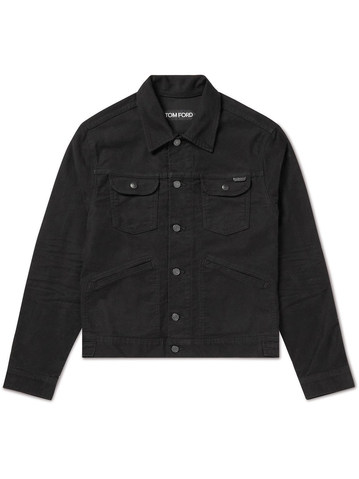 Tom Ford o1loc1c1225 Leather Trimmed Cotton Moleskin Jacket in Black Size US M / EU 48-50 / 2 - 1 Thumbnail