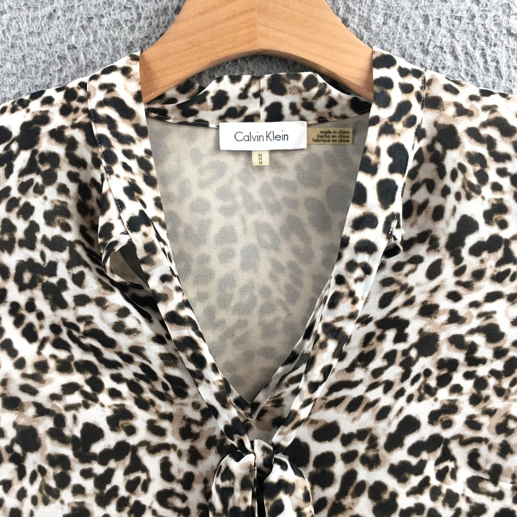 Calvin Klein Calvin Klein Blouse Womens Medium Multicolor Leopard Print Tie Neck Tunic Top Size M / US 6-8 / IT 42-44 - 3 Thumbnail