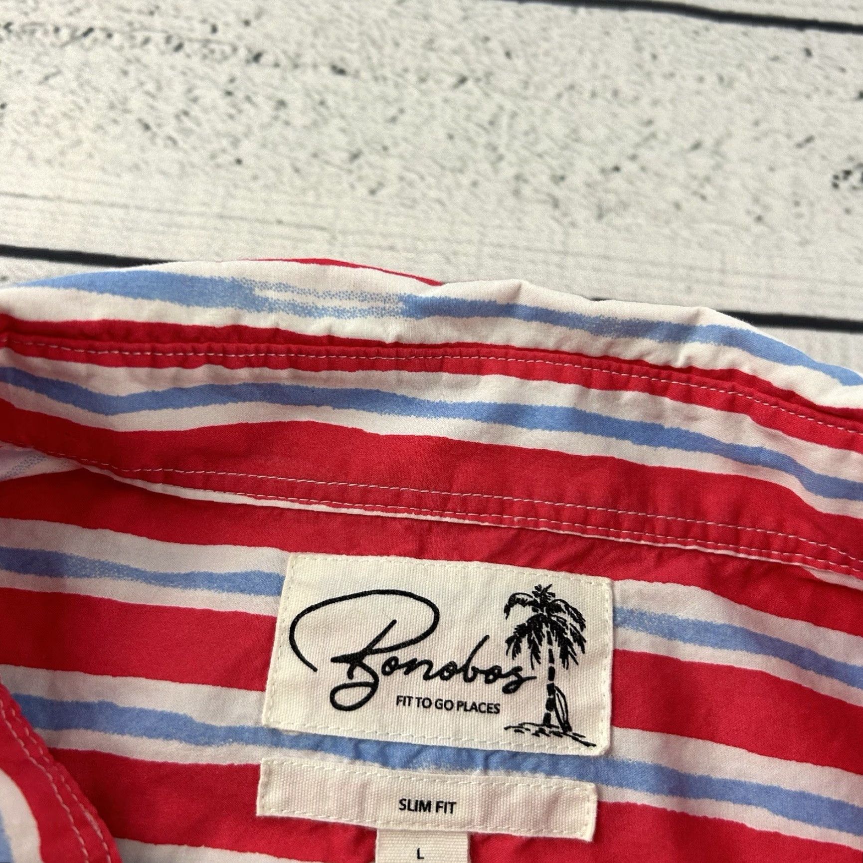 Bonobos Bonobos Slim Striped Short Sleeve Button Front Shirt Men's L Pink Size US L / EU 52-54 / 3 - 2 Thumbnail