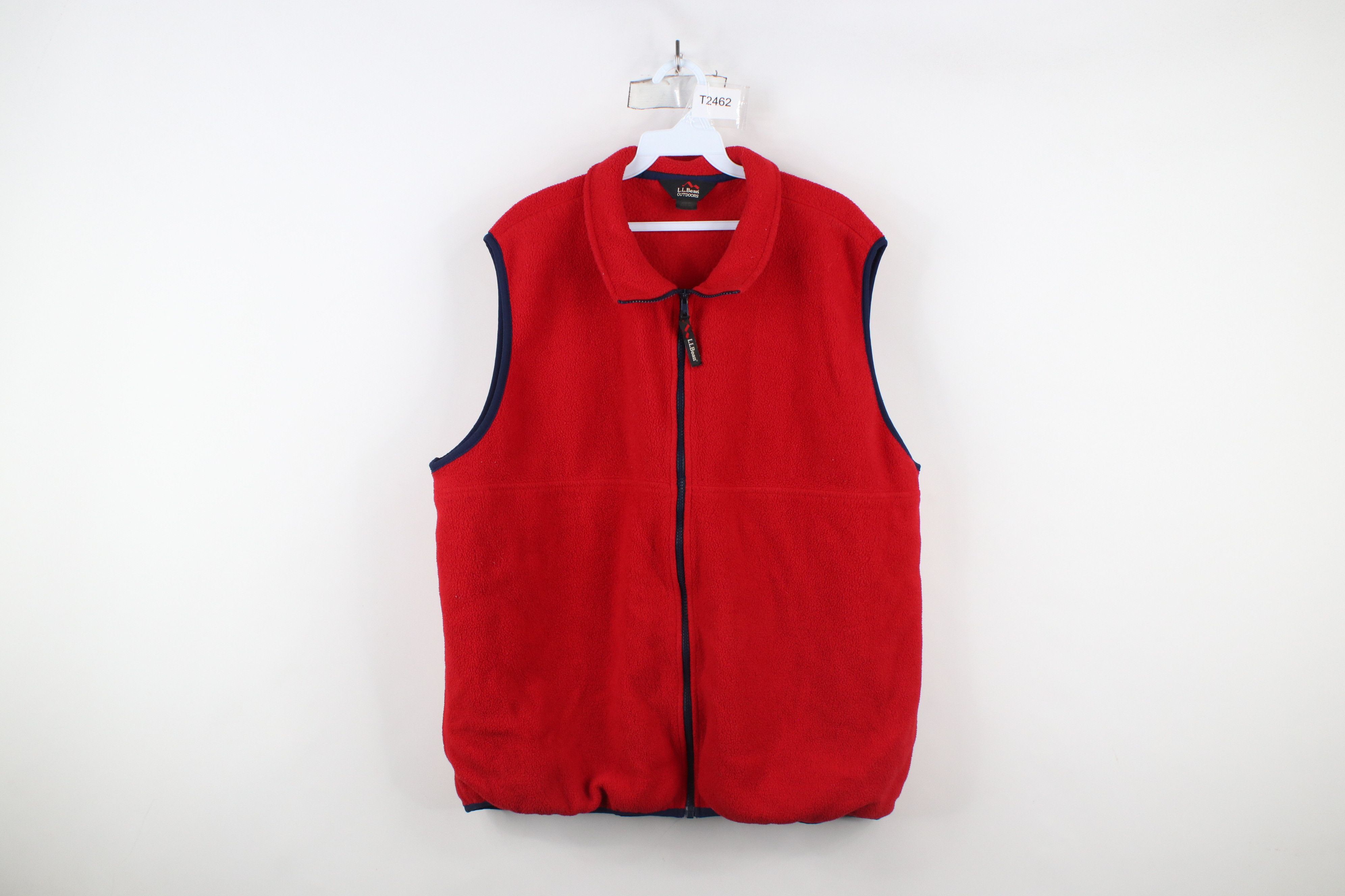 L.L. Bean × Vintage Vintage 90s LL Bean Blank Full Zip Fleece Vest Jacket Red Size US XL / EU 56 / 4 - 1 Thumbnail