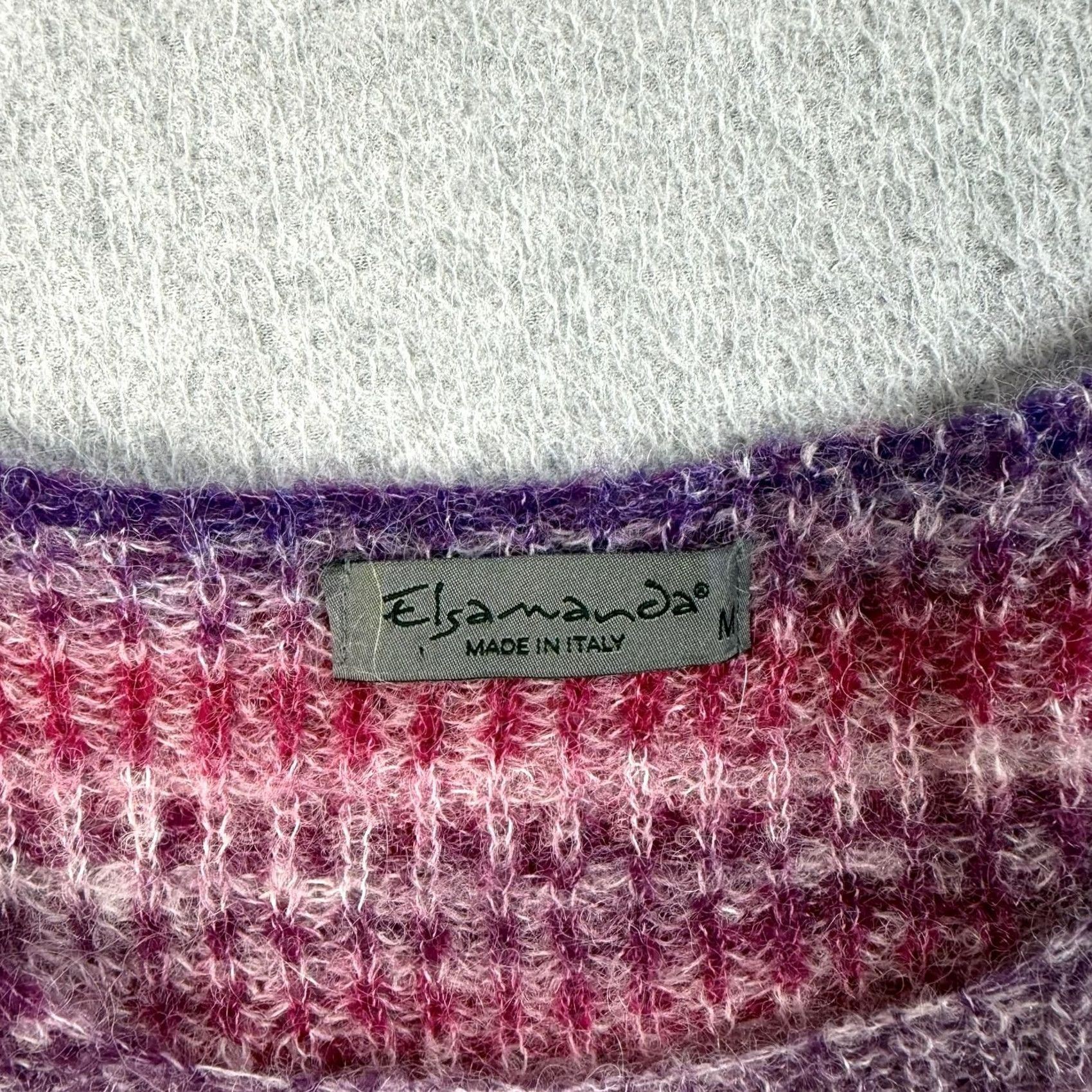 Vintage Elsamanda Sweater Women M Pink Wool Alpaca Mohair Italy Striped Bohemian Crew Neck Long Sleeve Knitted Pullover Size M / US 6-8 / IT 42-44 - 3 Thumbnail