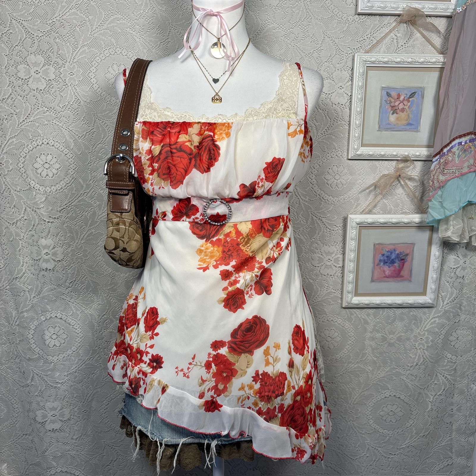 Other vintage floral ruffle asymmetrical silky top Size M / US 6-8 / IT 42-44 - 5 Thumbnail
