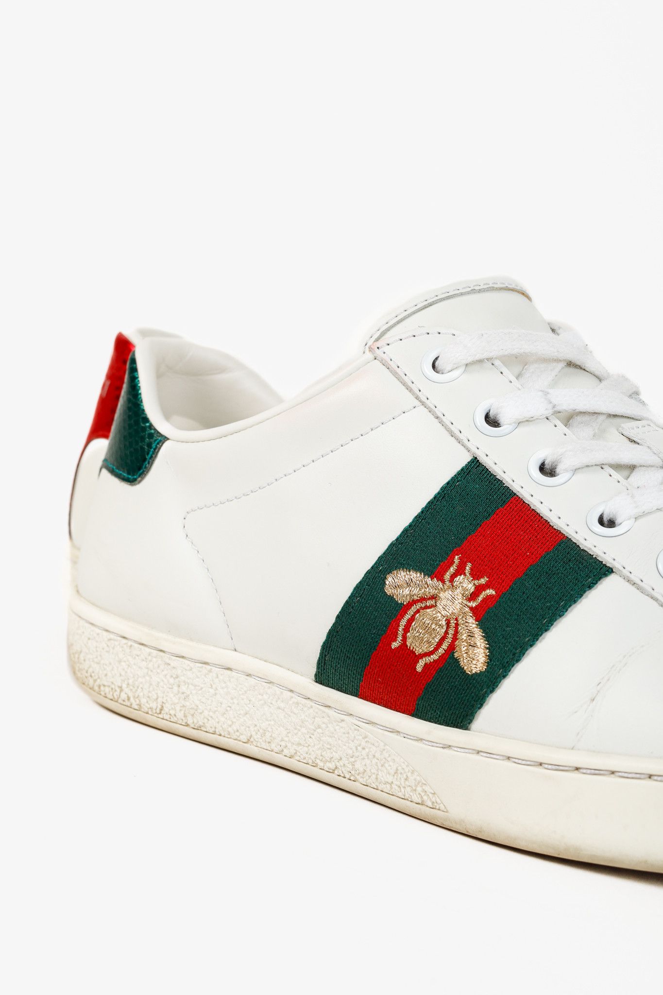 Gucci Gucci Ace Bee Womens White Leather Sneaker Size US 7 / IT 37 - 9 Thumbnail
