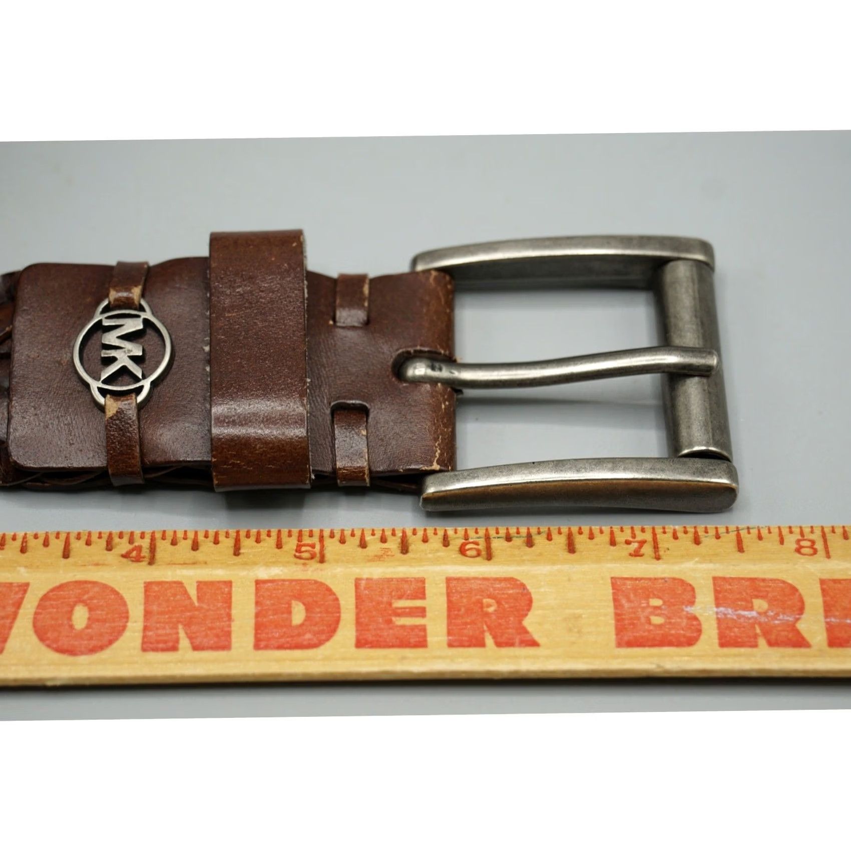 Michael Kors Michael Kors Mens Braided Woven Leather Belt Brown 32 MK Logo Buckle Size 32 - 3 Thumbnail