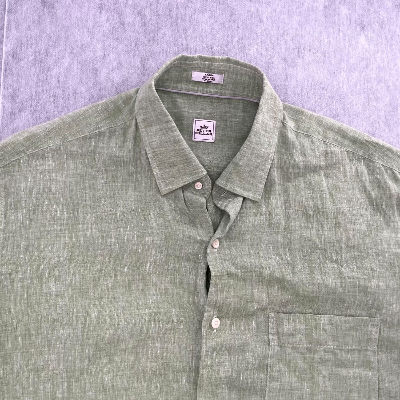 Peter Millar Peter Millar Shirt Adult Large Green Linen Button Up Short Sleeve Preppy Mens L Size US L / EU 52-54 / 3 - 2 Thumbnail